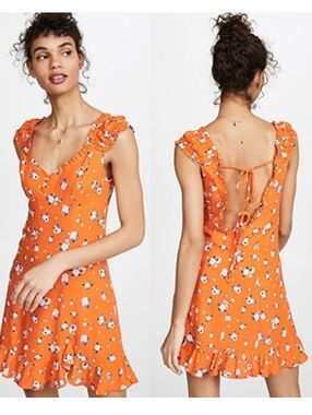 Women's Orange Floral Ruffle Mini Dress